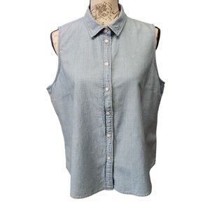 J Crew Extra Large Women's Blue Chambray Cotton Top Sleeveless Button Up Classic
